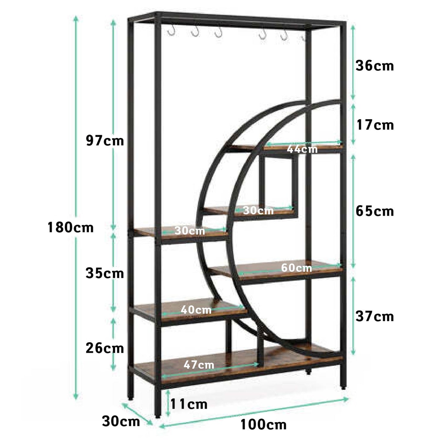 Etagere Plante, 7 niveaux, Support Plante, 100 x 30 x 180 cm, étagère en métal, marron, Tribesigns, 5