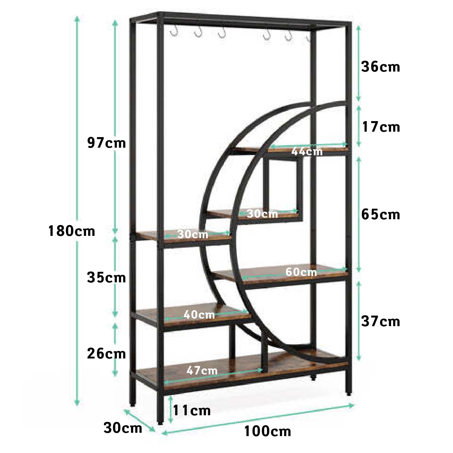 Etagere Plante, 7 niveaux, Support Plante, 100 x 30 x 180 cm, étagère en métal, marron, Tribesigns, 5