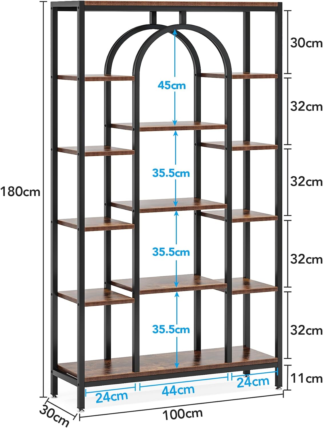 Bibliothèque, Meuble de Rangement, Étagère de Rangement à 5 Niveaux, Étagère à Livres, Marron rétro, Tribesigns, 8