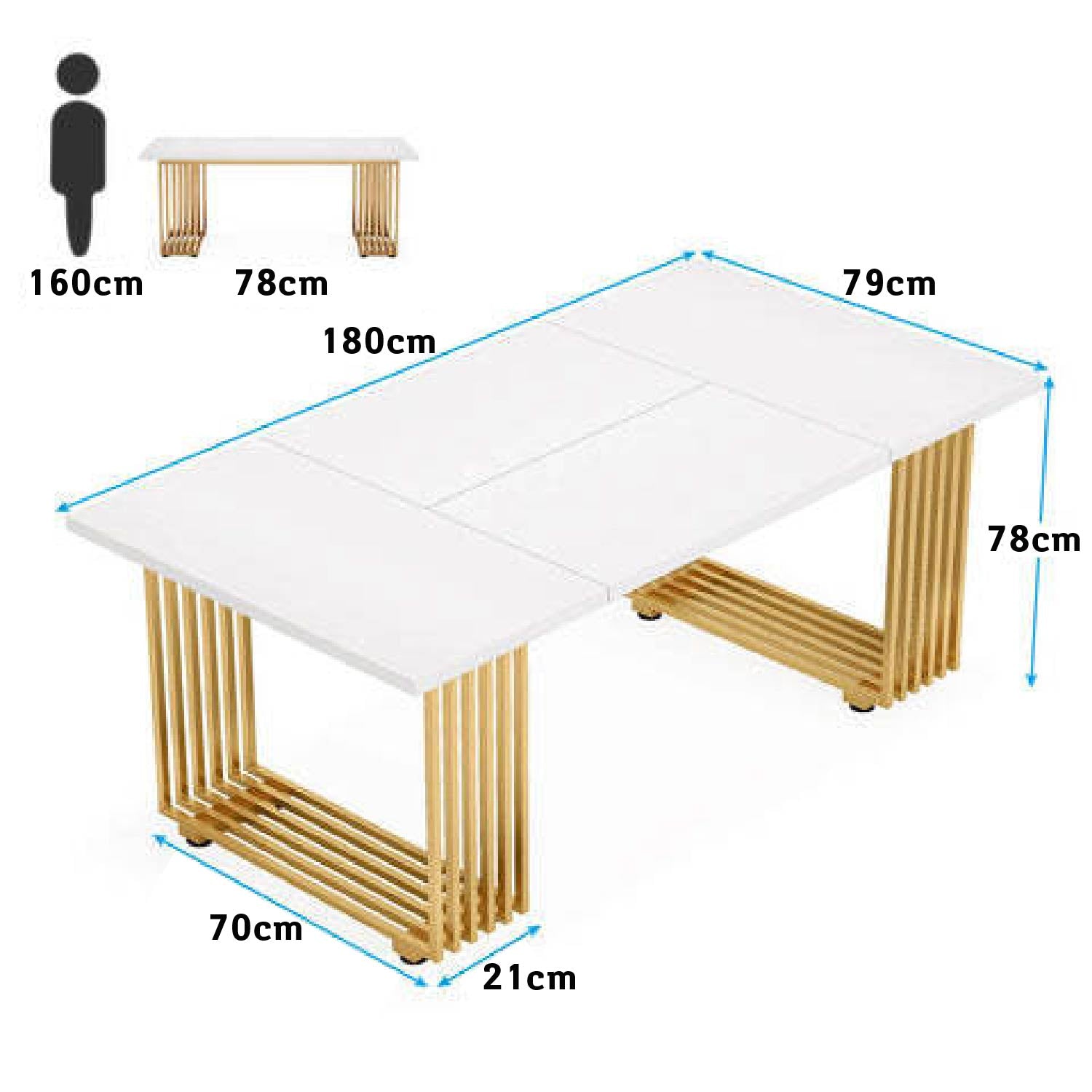 Bureau Ordinateur, 180 x 79 x 78 cm, Bureau informatique, Bureau Travail, Blanc et Or, Tribesigns, 6