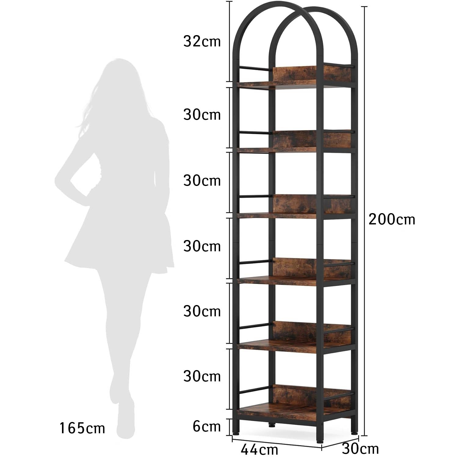 Bibliothèque, Meuble de Rangement, Étagère de Rangement à 6 niveaux, Étagère à Livres, Marron Rustique, Tribesigns, 9