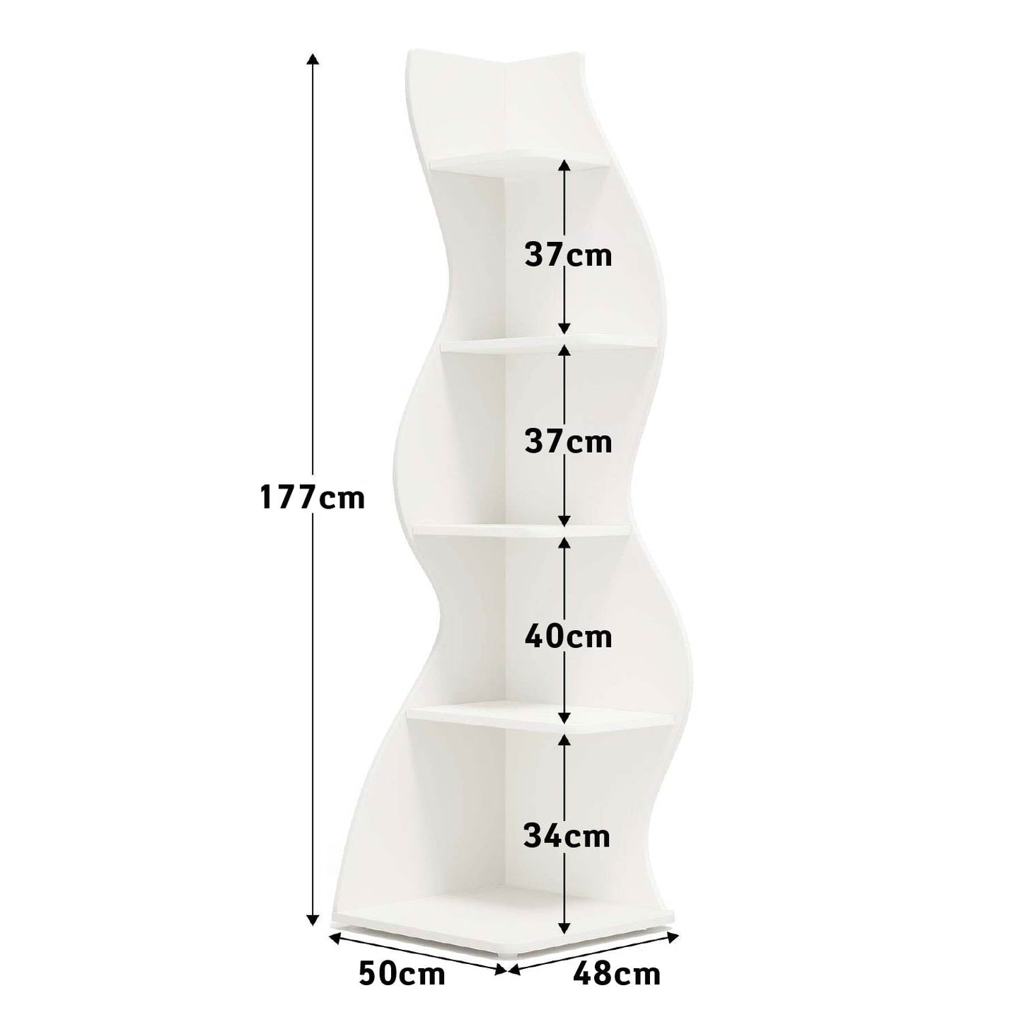 Etagere d'angle, 5 Niveaux, Bibliothèque d'angle, 50 x 48 x 177 cm, Blanche, Tribesigns, 4