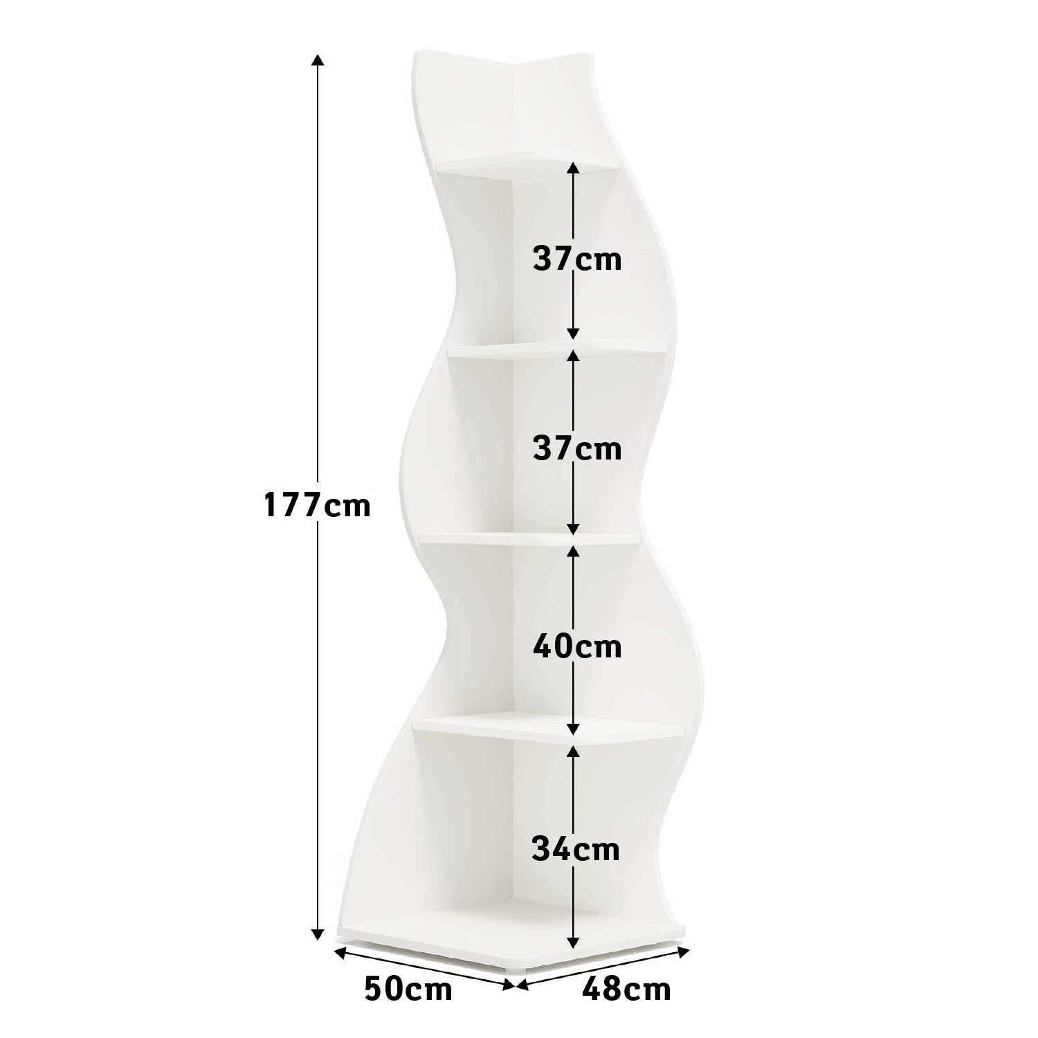 Etagere d'angle, 5 Niveaux, Bibliothèque d'angle, 50 x 48 x 177 cm, Blanche, Tribesigns, 4