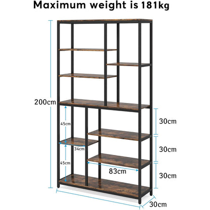 Bibliothèque, Meuble de Rangement, Étagère de Rangement à 9 Niveaux, Étagère à Livres, Marron Rustique, Tribesigns, 7