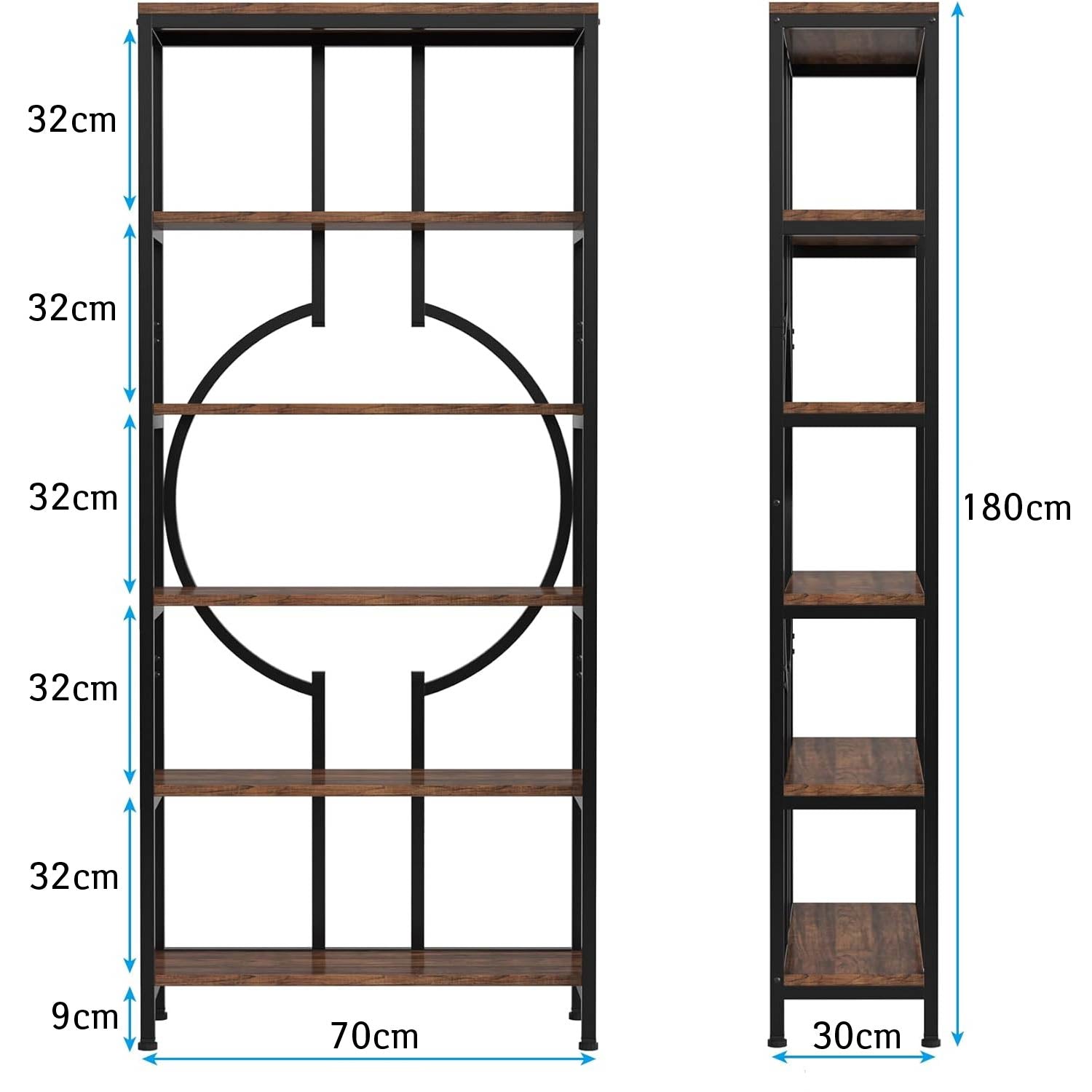 Bibliothèque, Meuble de Rangement, Étagère de Rangement à 6 Niveaux, Étagère à Livres, Marron Rustique et Noir, Tribesigns, 7