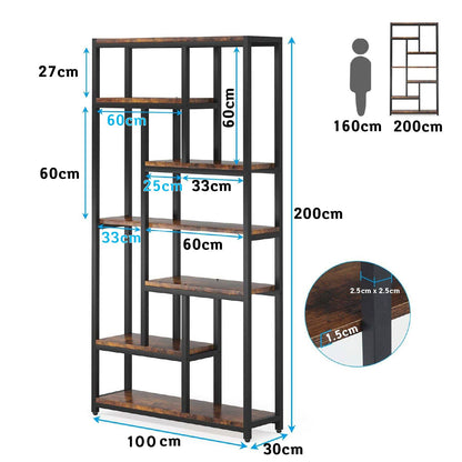 Bibliothèque, 7 niveaux, Etagere Salon, 100 x 30 x 200 cm, Etagere Rangement, Brun, Tribesigns, 4