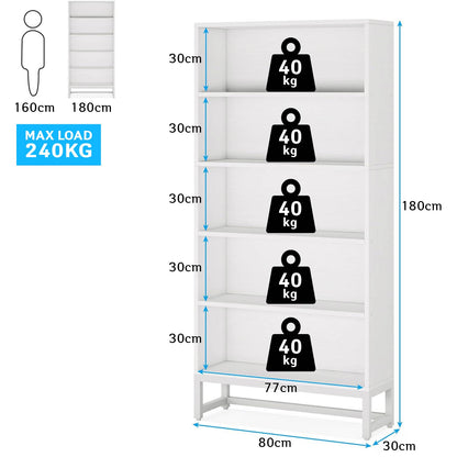 Bibliothèque, Meuble de Rangement, Étagère de Rangement avec 5 Compartiments, Étagère à Livres, Gris, Tribesigns, 7