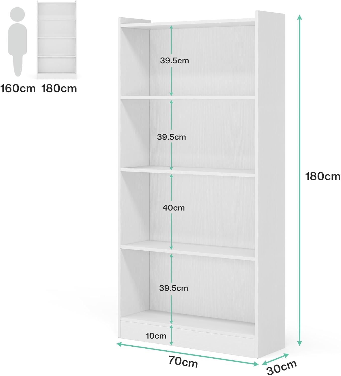 Bibliothèque, Meuble de Rangement, Étagère de Rangement, Étagère à Livres, Étagères Ouvertes, Blanc, Tribesigns, 7