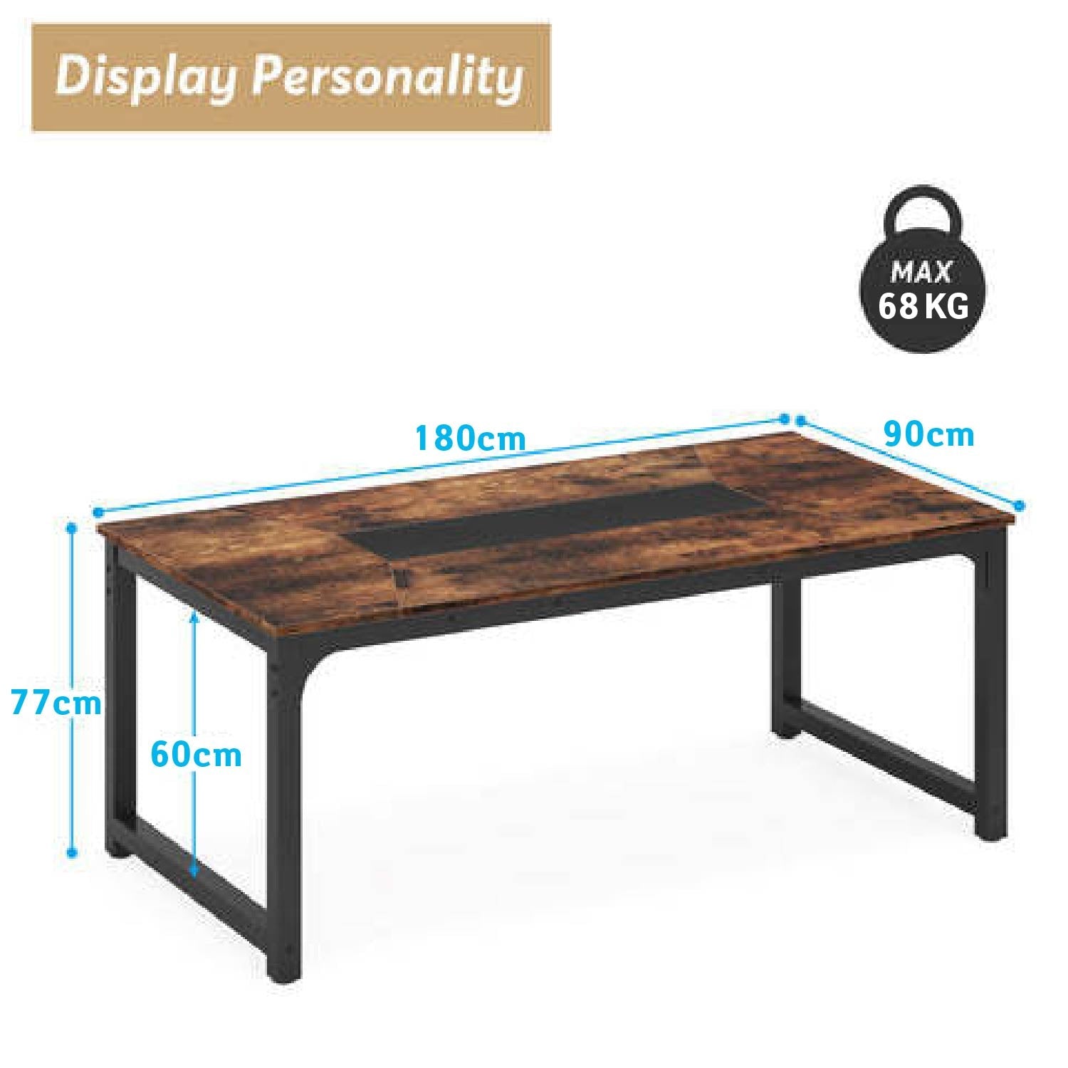 Bureau Ordinateur, 180 x 90 x 77 cm, Bureau Professionnel, Table de Réunion, Brun, Tribesigns, 5