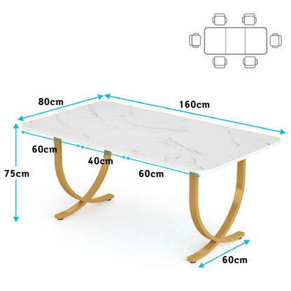 Bureau Ordinateur, 160x80x75 cm, Table de Réunion, avec plateau en faux marbre, Blanc Or, Tribesigns, 4