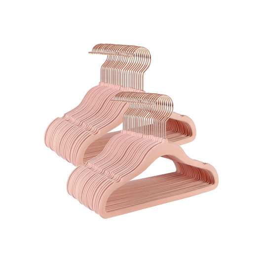 Cintre Enfant, Lot de 50, Cintres Bébé, en Velours, avec Crochets Pivotants à 360° en Rose Gold, Rose, SONGMICS, 1