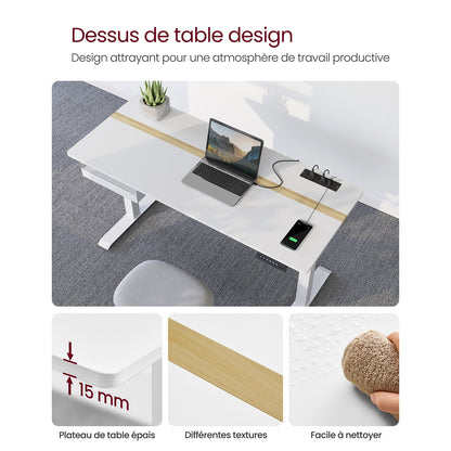 Bureau Assis Debout Electrique Réglable en Hauteur, Bureau Assis Debout, Fonction Mémoire de 4 Hauteurs, Blanc, VASAGLE, 3