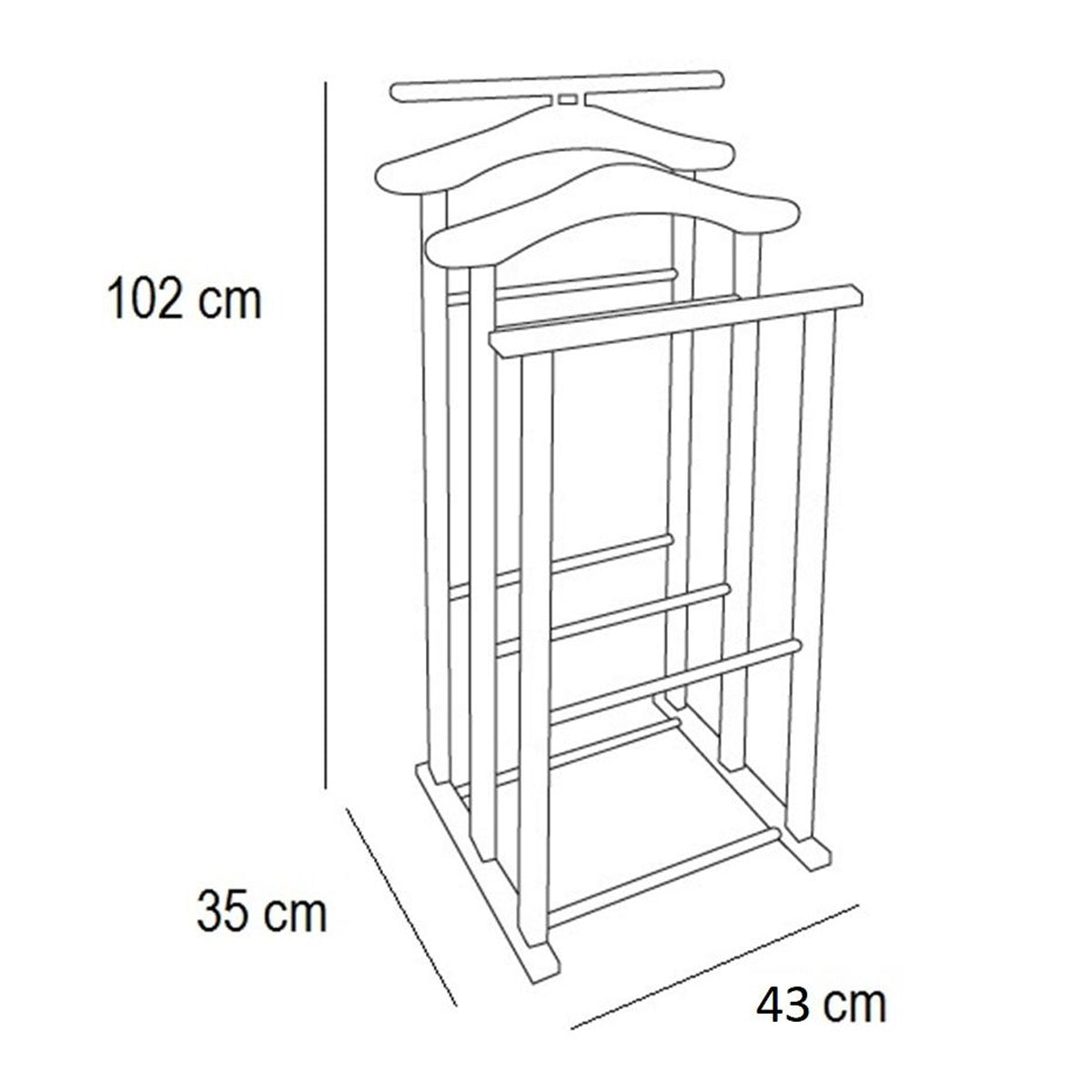 Valet de Chambre, Valet de Chambre Bois, Valet de Nuit, pour Femme et Homme, en hêtre, Made in Italy, 43x35x102 cm
