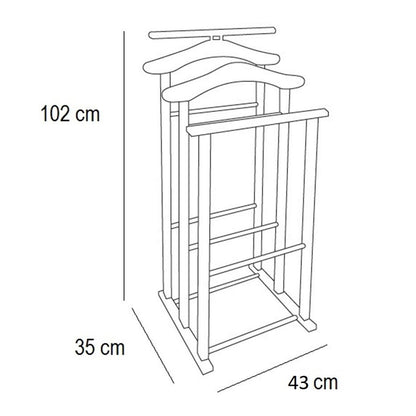 Valet de Chambre, Valet de Chambre Bois, Valet de Nuit, pour Femme et Homme, en hêtre, Made in Italy, 43x35x102 cm
