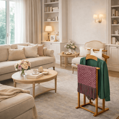 Valet de Chambre, Fabriqué en Italie, Valet de Chambre Bois, 43x35x102 cm, Chevalet vetement, Merisier, Tatkraft Duke, 5