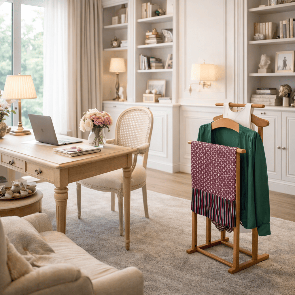 Valet de Chambre, Fabriqué en Italie, Valet de Chambre Bois, 43x35x102 cm, Chevalet vetement, Merisier, Tatkraft Duke, 6