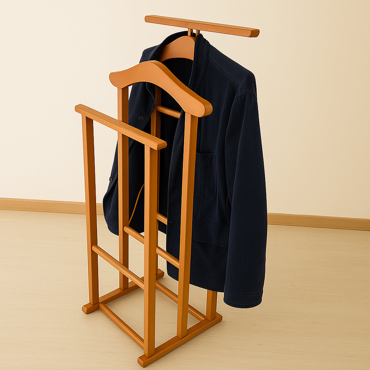 Valet de Chambre, Fabriqué en Italie, Valet de Chambre Bois, 43x35x102 cm, Chevalet vetement, Merisier, Tatkraft Duke, 7