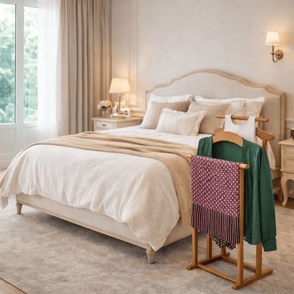 Valet de Chambre, Fabriqué en Italie, Valet de Chambre Bois, 43x35x102 cm, Chevalet vetement, Merisier, Tatkraft Duke, 8