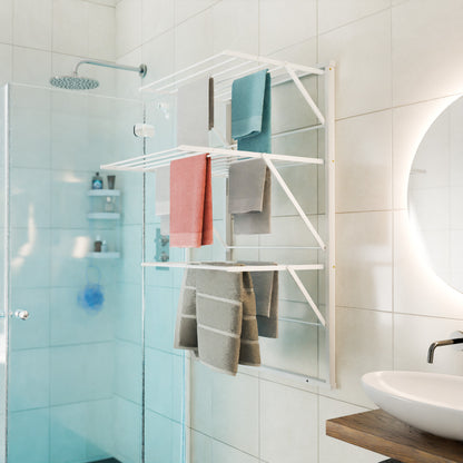 ARIT KARIM - Étendoir à Linge, Étendoir à Linge Mural, 15 mètres de corde à linge, Étendoir à Linge Pliable, Etendoir Mural, Sechoir Mural, blanche