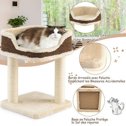 Arbre à Chat, Griffoir Chat, Compacte avec Perchoir en Peluche et Griffoirs pour se Faire ses Griffes, Beige, Costway, 5