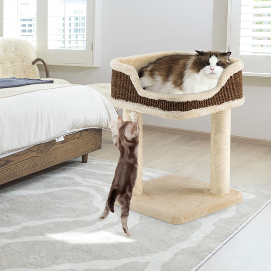 Arbre à Chat, Griffoir Chat, Compacte avec Perchoir en Peluche et Griffoirs pour se Faire ses Griffes, Beige, Costway, 3