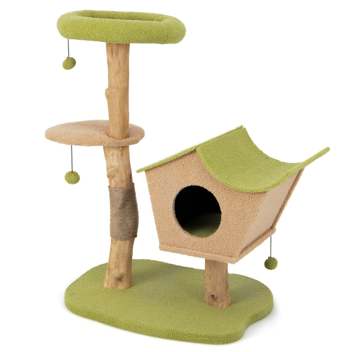 Arbre à Chat, Griffoir Chat, 110cm, en Bois Perchoir Supérieur Rembourré Condo pour Chatcentre d'Activité, Vert, Costway, 1