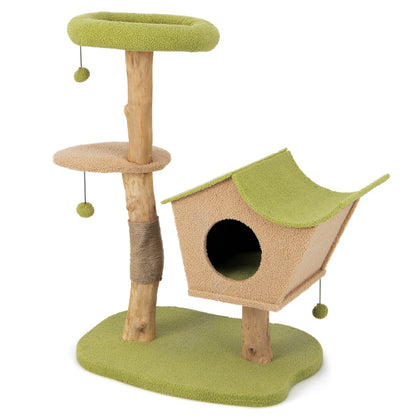 Arbre à Chat, Griffoir Chat, 110cm, en Bois Perchoir Supérieur Rembourré Condo pour Chatcentre d'Activité, Vert, Costway, 1