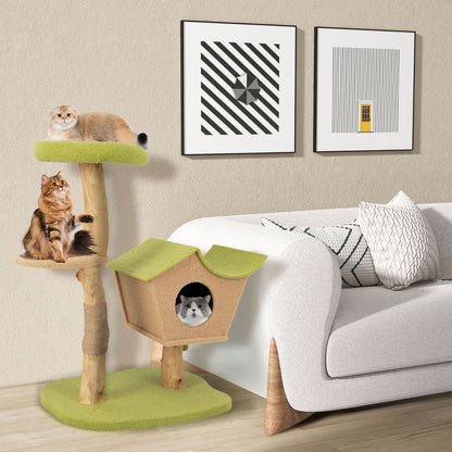 Arbre à Chat, Griffoir Chat, 110cm, en Bois Perchoir Supérieur Rembourré Condo pour Chatcentre d'Activité, Vert, Costway, 2