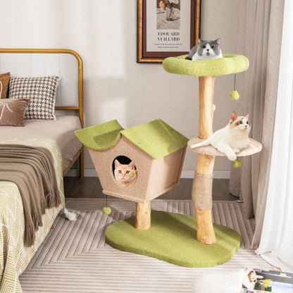 Arbre à Chat, Griffoir Chat, 110cm, en Bois Perchoir Supérieur Rembourré Condo pour Chatcentre d'Activité, Vert, Costway, 3