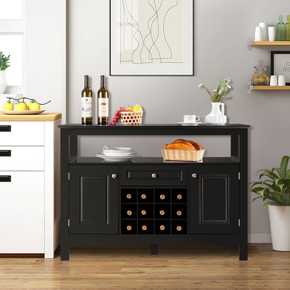 Buffet de Cuisine, Buffet Salon, Casier a Bouteille, Porte Bouteille Vin, 1 Tiroir et 2 Armoires, Noir, Costway, 3