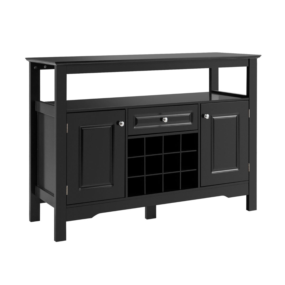 Buffet de Cuisine, Buffet Salon, Casier a Bouteille, Porte Bouteille Vin, 1 Tiroir et 2 Armoires, Noir, Costway, 5