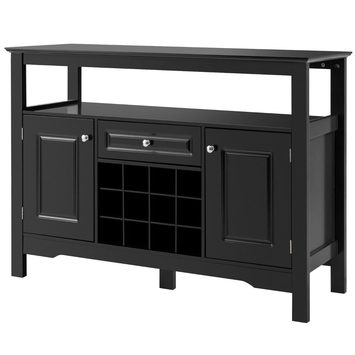 Buffet de Cuisine, Buffet Salon, Casier a Bouteille, Porte Bouteille Vin, 1 Tiroir et 2 Armoires, Noir, Costway, 1