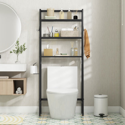 Etagere WC, Etagere metal, Rangement WC, Etagere Toilette, au-dessus des Toilettes, à 3 Niveaux, Noir, Costway, 2