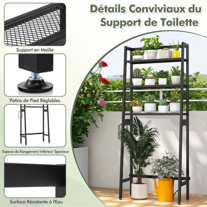 Etagere WC, Etagere metal, Rangement WC, Etagere Toilette, au-dessus des Toilettes, à 3 Niveaux, Noir, Costway, 5