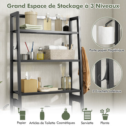 Etagere WC, Etagere metal, Rangement WC, Etagere Toilette, au-dessus des Toilettes, à 3 Niveaux, Noir, Costway, 7