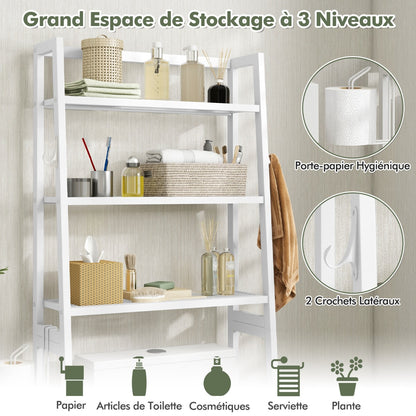 Etagere WC, Etagere metal, Rangement WC, Etagere Toilette, au-dessus des Toilettes, à 3 Niveaux, Blanc, Costway, 6