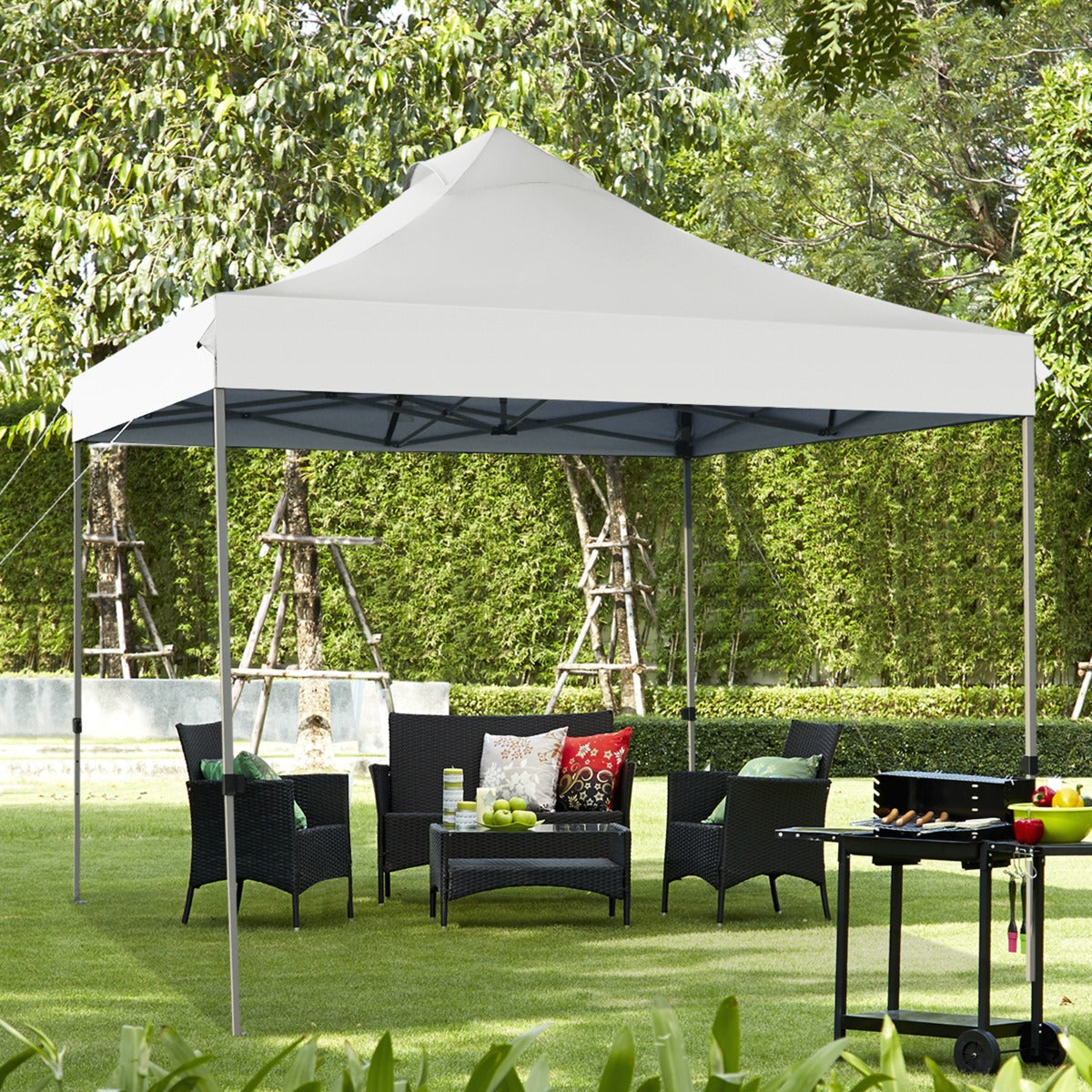 Tonnelle de Jardin, Pergola Terrasse, Escamotable Pliable 3x3M Tente de Fête Imperméable Protection Solaire Blanc, Costway, 6
