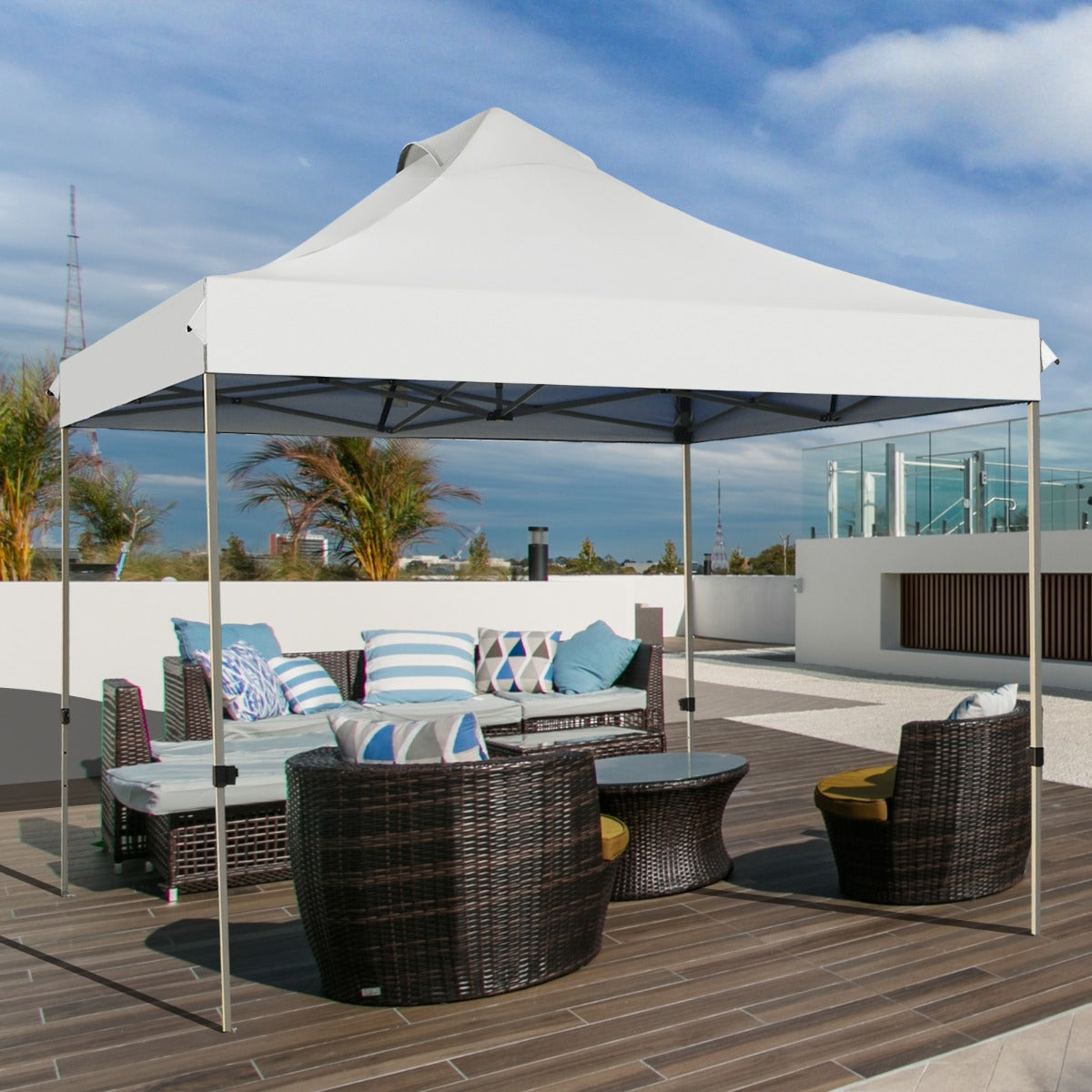 Tonnelle de Jardin, Pergola Terrasse, Escamotable Pliable 3x3M Tente de Fête Imperméable Protection Solaire Blanc, Costway, 5