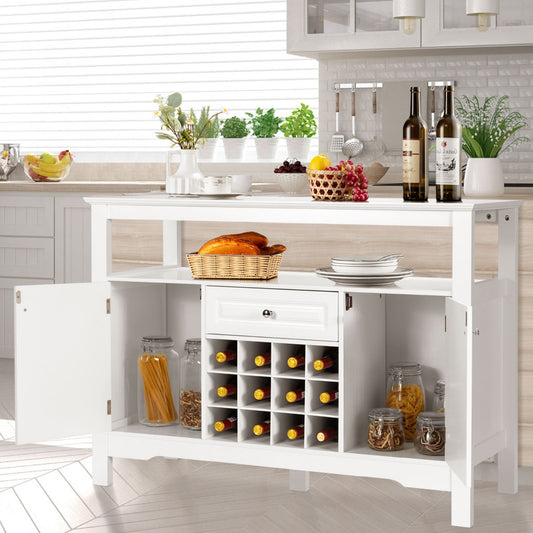 Buffet de Cuisine, Buffet Salon, Casier a Bouteille, 1 Tiroir et 2 Armoires Meuble Rangement, Blanc, Costway, 5