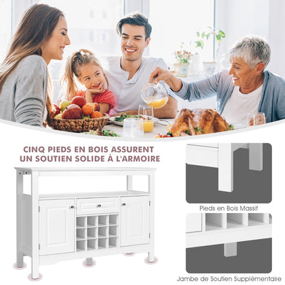 Buffet de Cuisine, Buffet Salon, Casier a Bouteille, 1 Tiroir et 2 Armoires Meuble Rangement, Blanc, Costway, 8