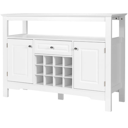 Buffet de Cuisine, Buffet Salon, Casier a Bouteille, 1 Tiroir et 2 Armoires Meuble Rangement, Blanc, Costway, 1