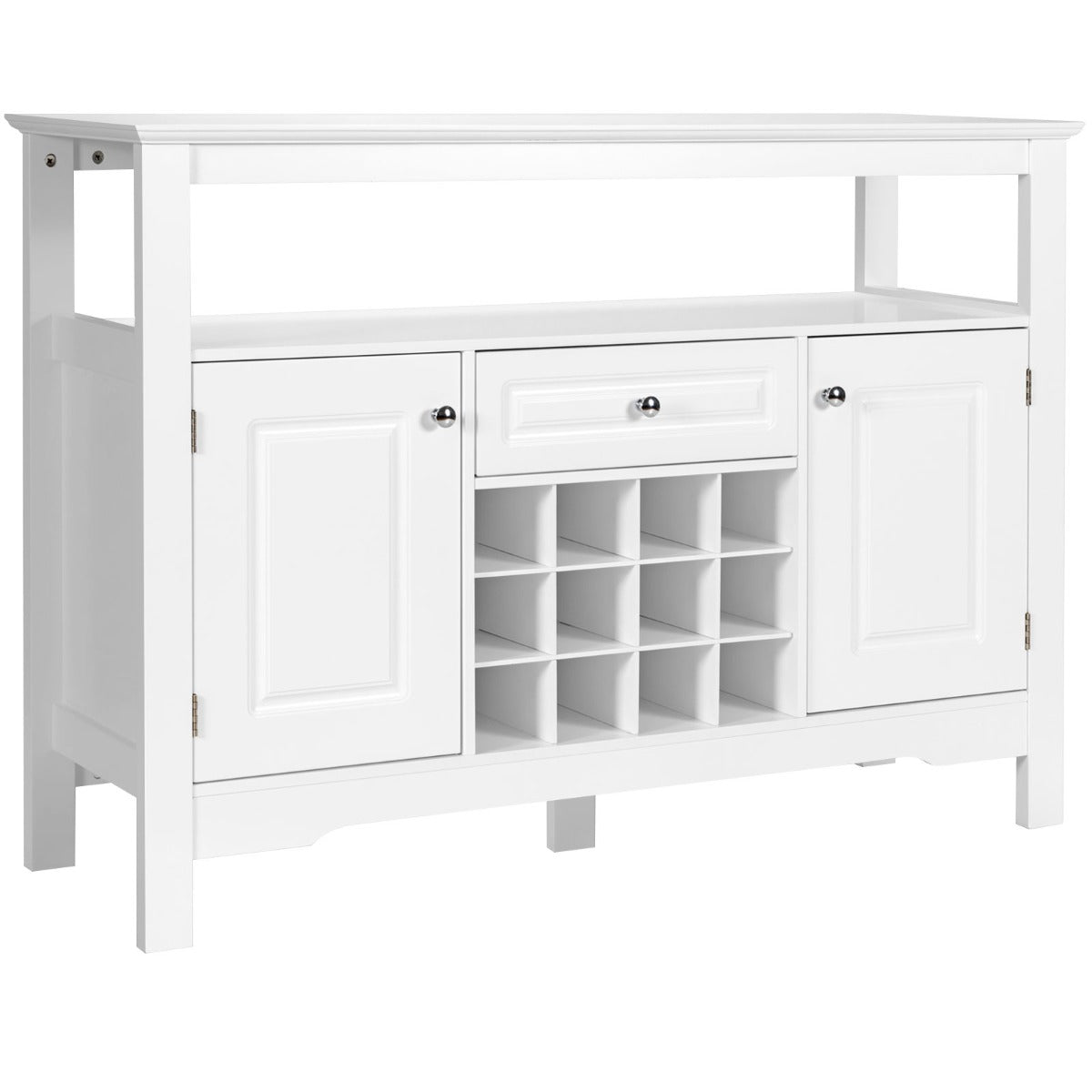 Buffet de Cuisine, Buffet Salon, Casier a Bouteille, 1 Tiroir et 2 Armoires Meuble Rangement, Blanc, Costway, 6