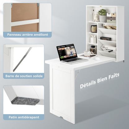 Bureau Pliable Mural, Bureau Pliable, Bureau Ordinateur, Bureau Informatique, Bureau Moderne, Table de Bureau, Costway, 5