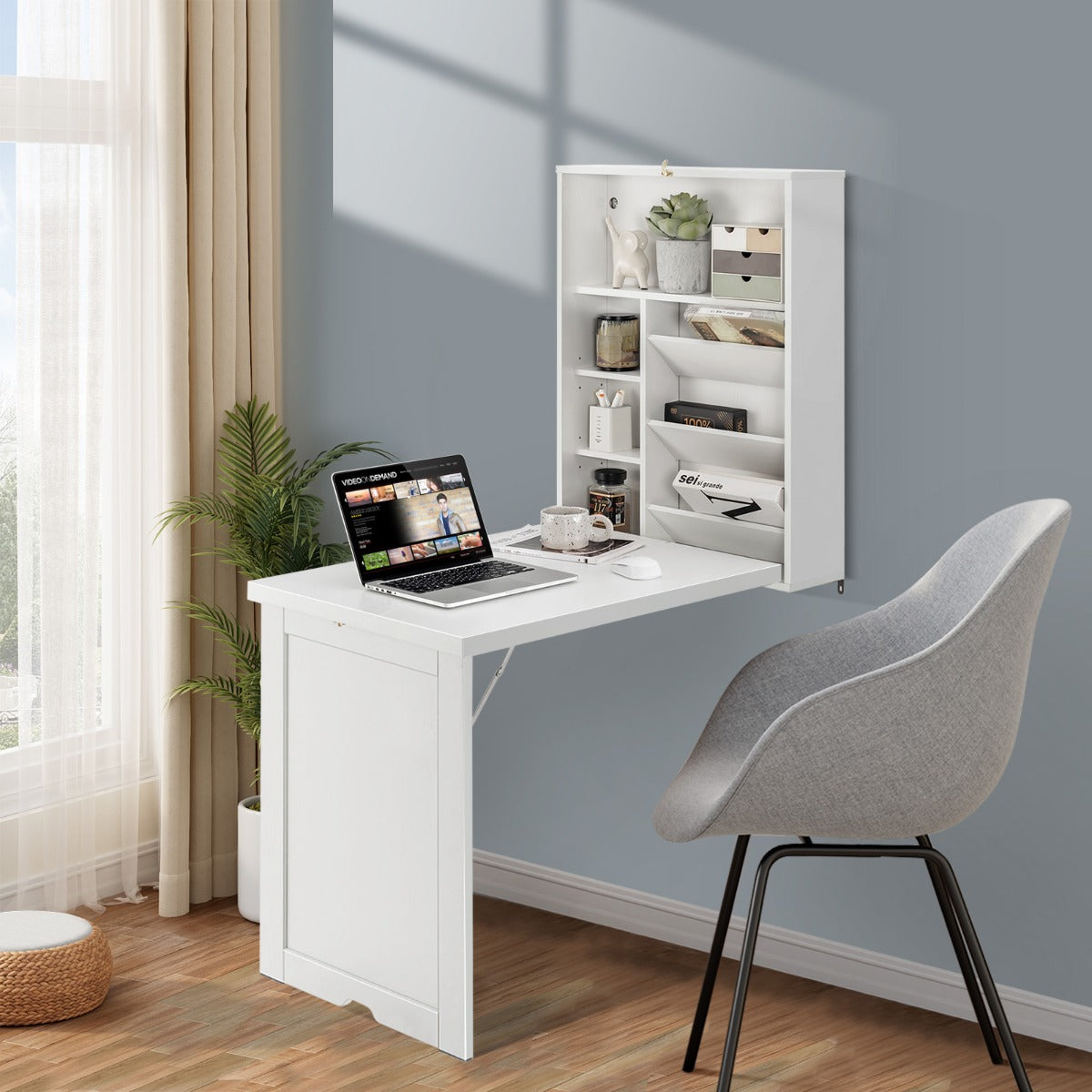 Bureau Pliable Mural, Bureau Pliable, Bureau Ordinateur, Bureau Informatique, Bureau Moderne, Table de Bureau, Costway, 2