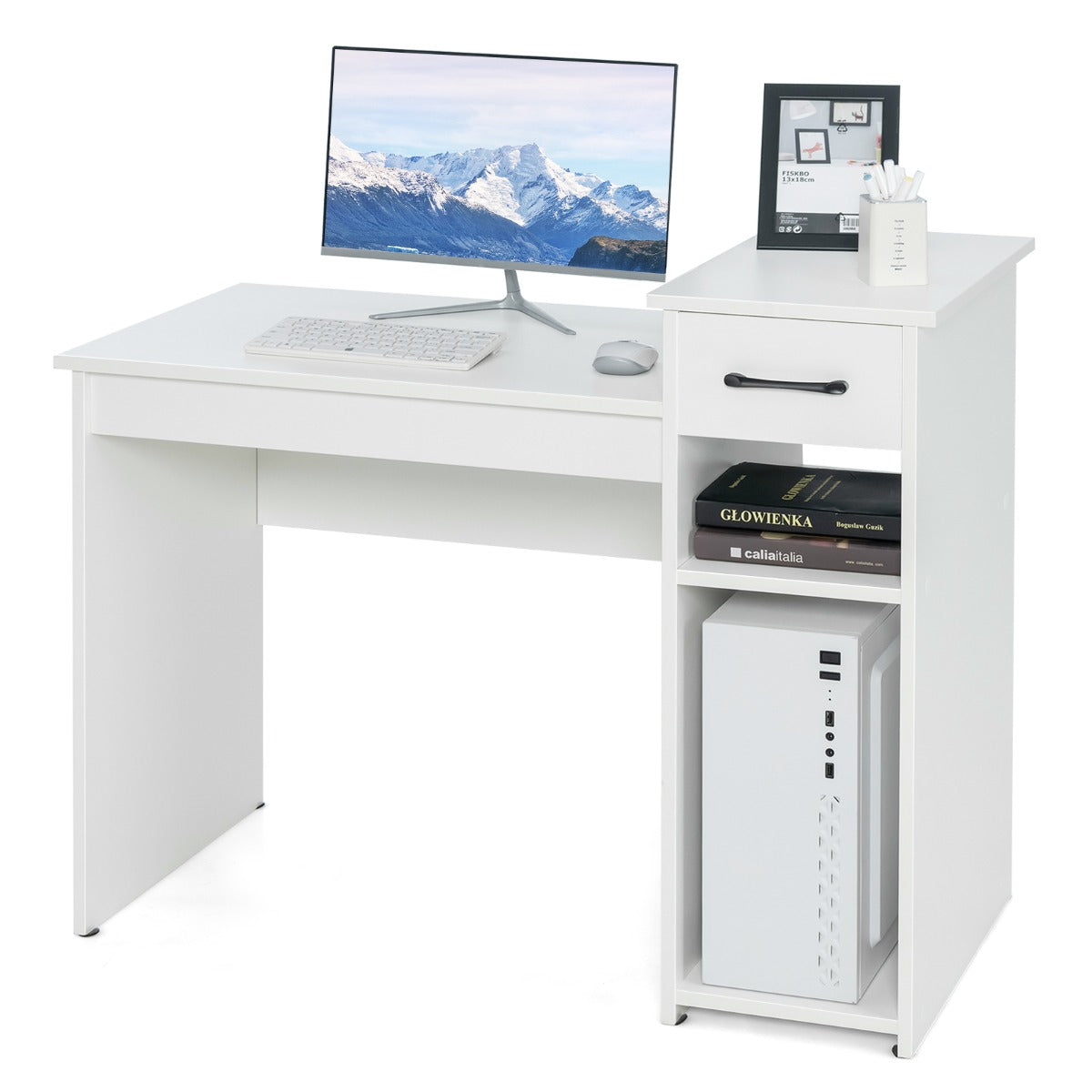 Bureau Blanc, Bureau Ordinateur, Bureau Informatique, Bureau Moderne, Table de Bureau, Poste de Travail, Blanc, Costway, 1