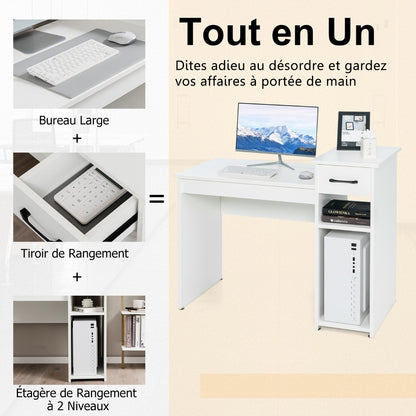 Bureau Blanc, Bureau Ordinateur, Bureau Informatique, Bureau Moderne, Table de Bureau, Poste de Travail, Blanc, Costway, 8