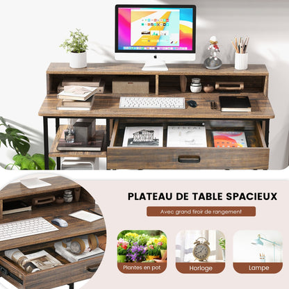 Bureau Ordinateur, Bureau Informatique, Bureau Moderne, Table de Bureau, Poste de Travail, Marron, Costway, 8