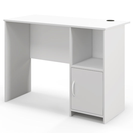 Bureau Moderne, Bureau Ordinateur, Table, Table de Bureau, Poste de Travail avec Trous, Blanc, Costway, 1