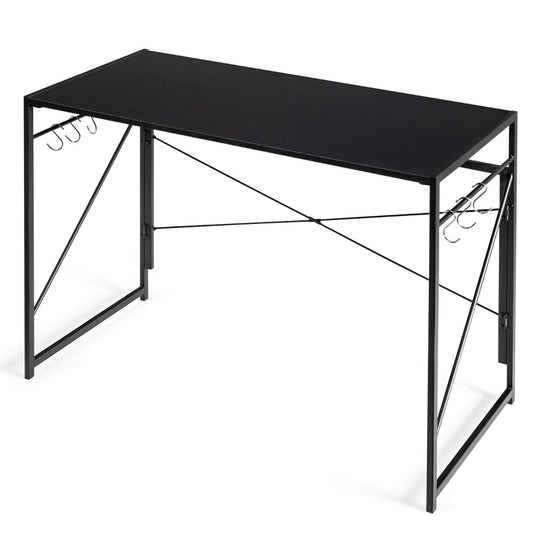 Bureau Pliable, Bureau Ordinateur, Bureau Informatique, Bureau Moderne, Table de Bureau, Poste de Travail, Noir, Costway, 1