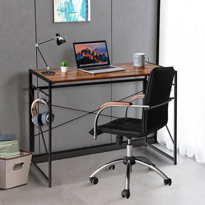 Bureau Pliable, Bureau Ordinateur, Bureau Informatique, Bureau Moderne, Table de Bureau, Poste de Travail, Café, Costway, 3